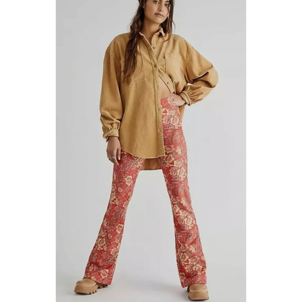 Free People We The Free ×House Party Vegan Suede -Red  Flare Pant